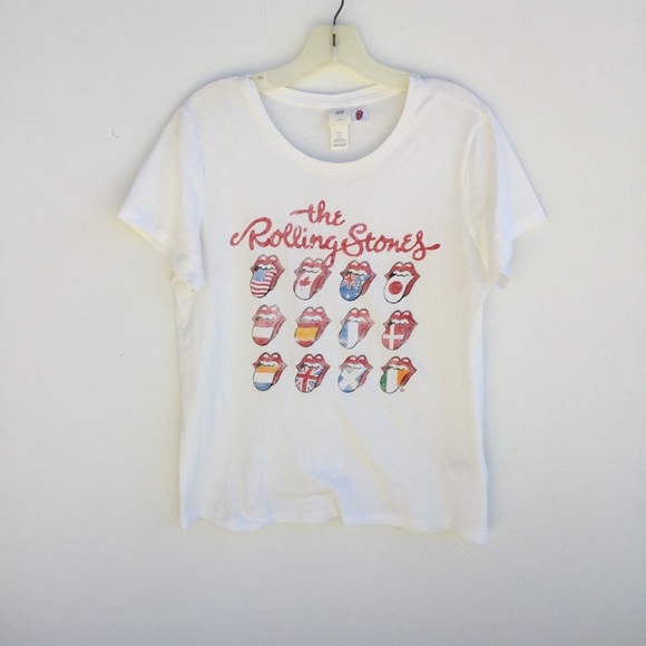 H&M Tops - HM Rolling Stones Lips Country Flag Graphic Tee S